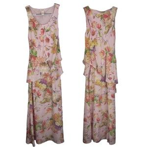 Sundance Floral Silk Sleeveless Tiered Maxi Dress
